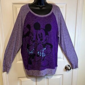 Disney Parks Purple Long Sleeve Tee with Mickey and Minnie Size L